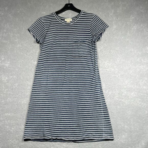 CLOTH & STONE T-Shirt Shift Dress Womens Medium Blue Striped Short Sleeve - Picture 1 of 11